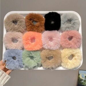 ⚠️Clearance 12pcs Fluffy Plush Multicolor Hair Tie Scrunchies For Daily Use